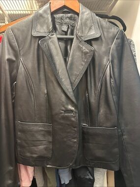 Alfani Black Women's Genuine Leather Blazer Jacket